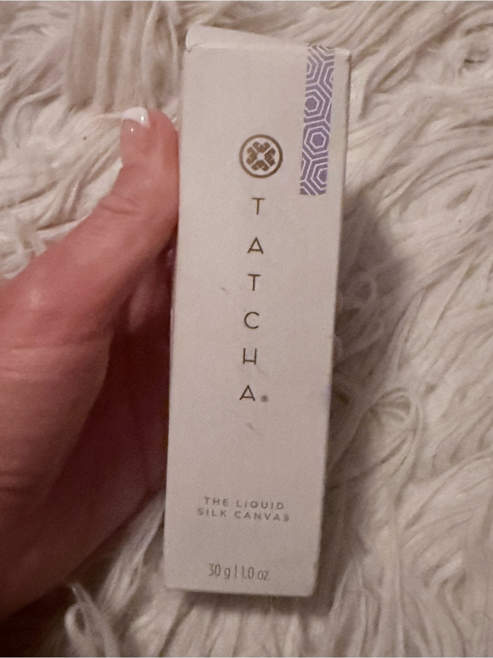 Tatcha Liquid Silk Canvas Primer — White and Purple Accents